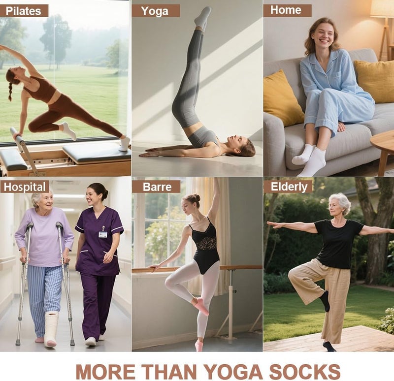 kepiibi 5 Pairs Pilates Socks with Grips for Women Non Slip Grip Yoga Crew Socks for Barre Hospital Barefoot Workout - Image 5
